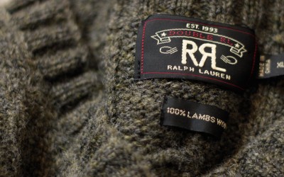 RRL V-Neck Cable Knit Wool Sweater