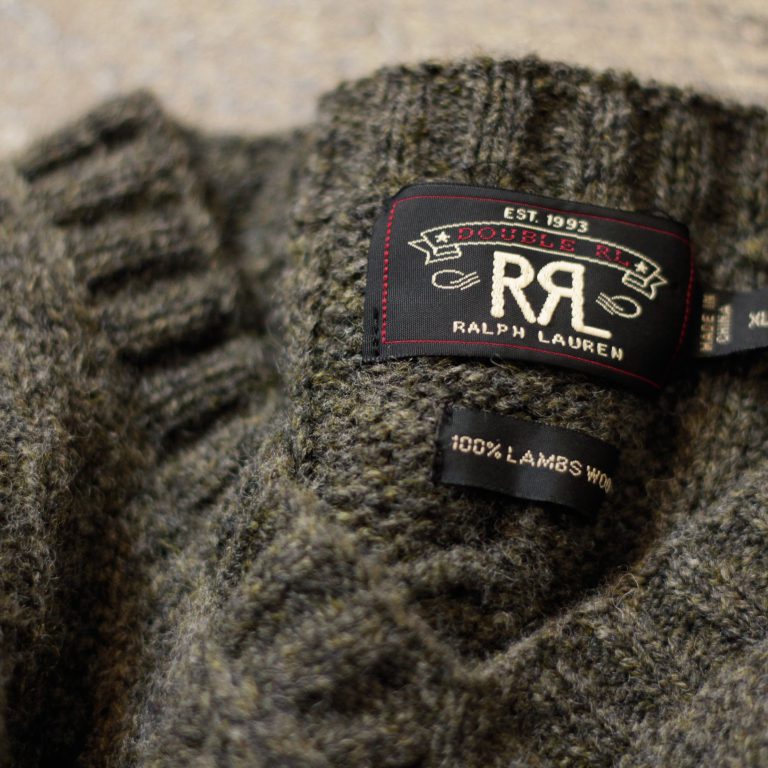 RRL V-Neck Cable Knit Wool Sweater