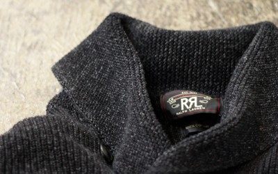 RRL Black Indigo Shawl Collar Cotton Knit