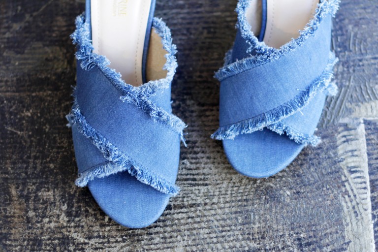 CATHERINE MALANDRIO Denim Cross Strap Sandal