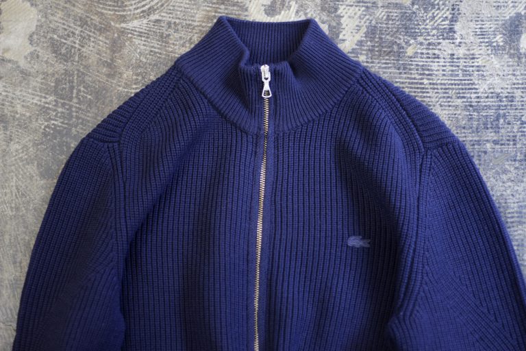 LACOSTE Rib Knit Zip Up Cardigan