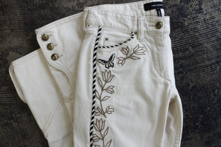 ISABEL MARANT Floral Embroidary Denim Pants