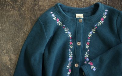 L.L. Bean Flower Embroidery Fleece Cardigan