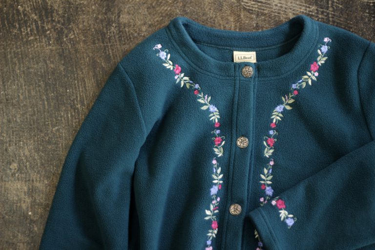 L.L. Bean Flower Embroidery Fleece Cardigan