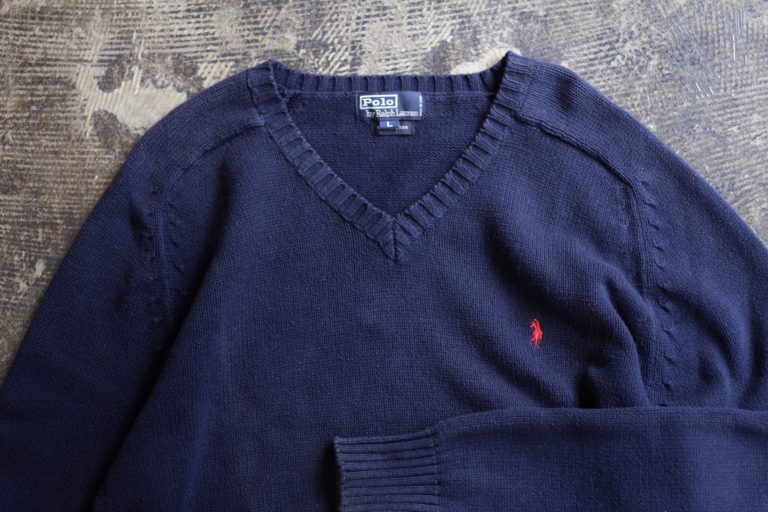 POLO by Ralph Lauren 90’s Embroidery Logo V-Neck Cotton Knit