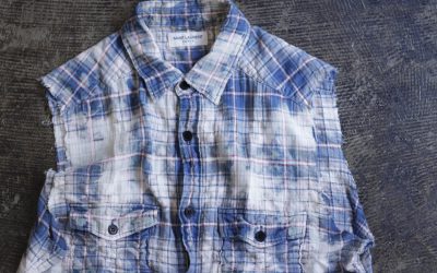 SAINT LAURENT PARIS Bleach Cut Off Check Shirt