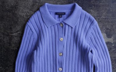 LAND’S END Polo Collar Cotton Rib Cardigan