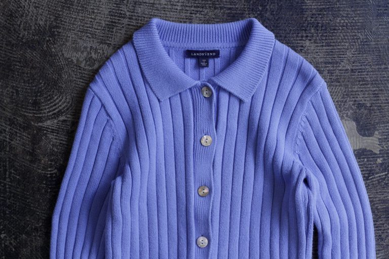 LAND’S END Polo Collar Cotton Rib Cardigan