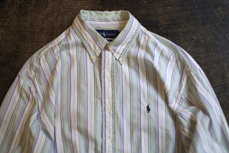 POLO by Ralph Lauren OLD Embroidery Logo Stripe Shirt “LAVENDER×MINT”