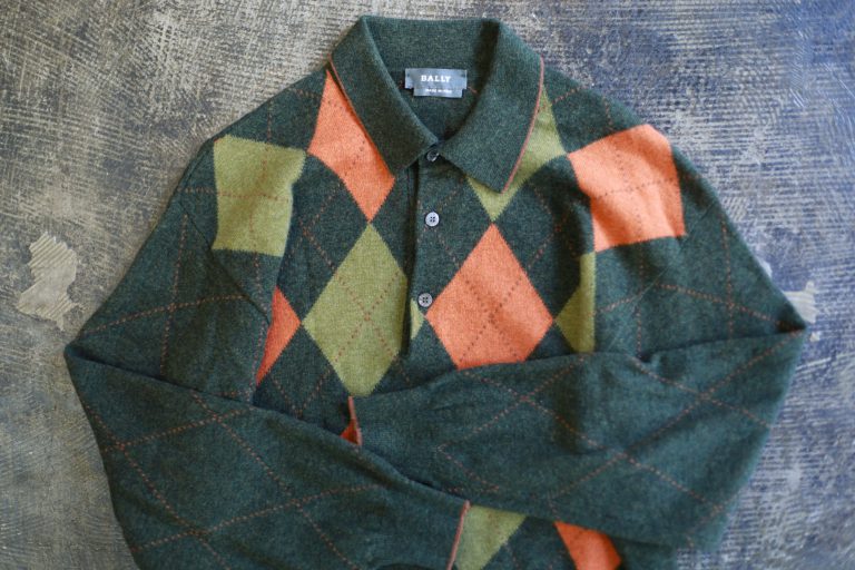 BALLY “Super Geelong Wool” Argyle Knit Polo Shirt