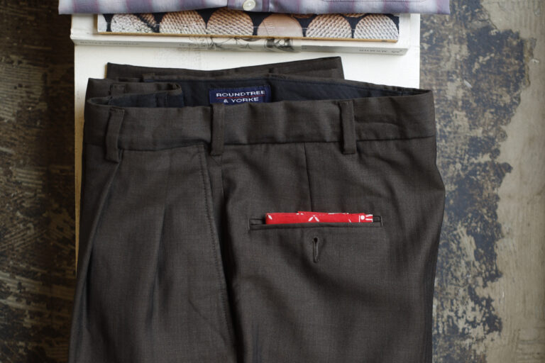 ROUNDTREE & YORKE Old Two Tuck Herringbone Wool Slacks